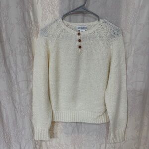 Club Classics Woman’s Vintage Crewneck Three Button Pullover Sweater Cream S